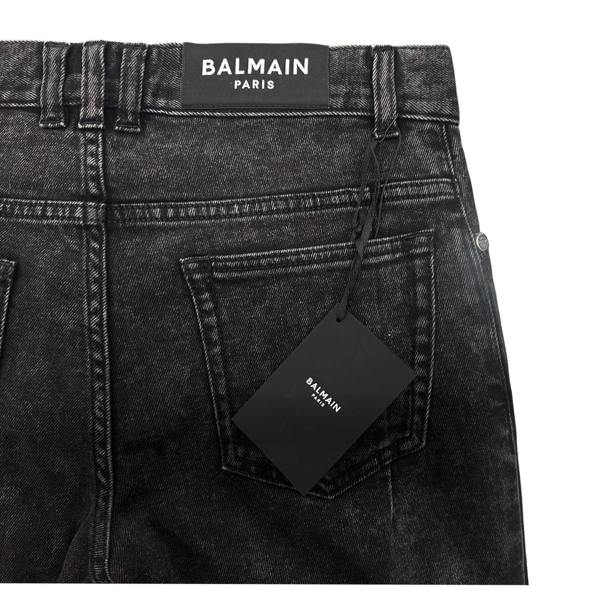 Balmain Men's Biker Washed Black Denim Jeans VH1MG005107D