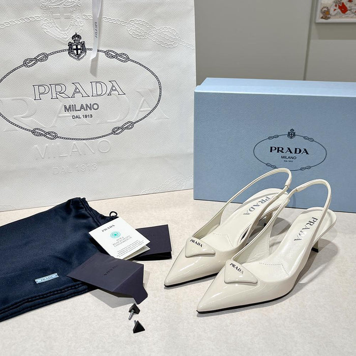 PRADA Brushed Leather Slingback Pumps Avorio