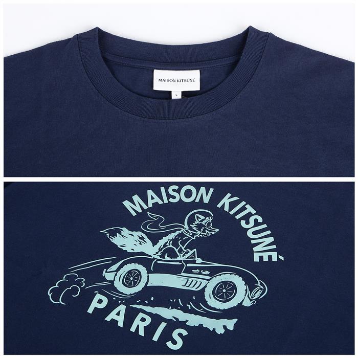 Maison Kitsune Racing Fox Comfort T-Shirt Navy Cotton Men