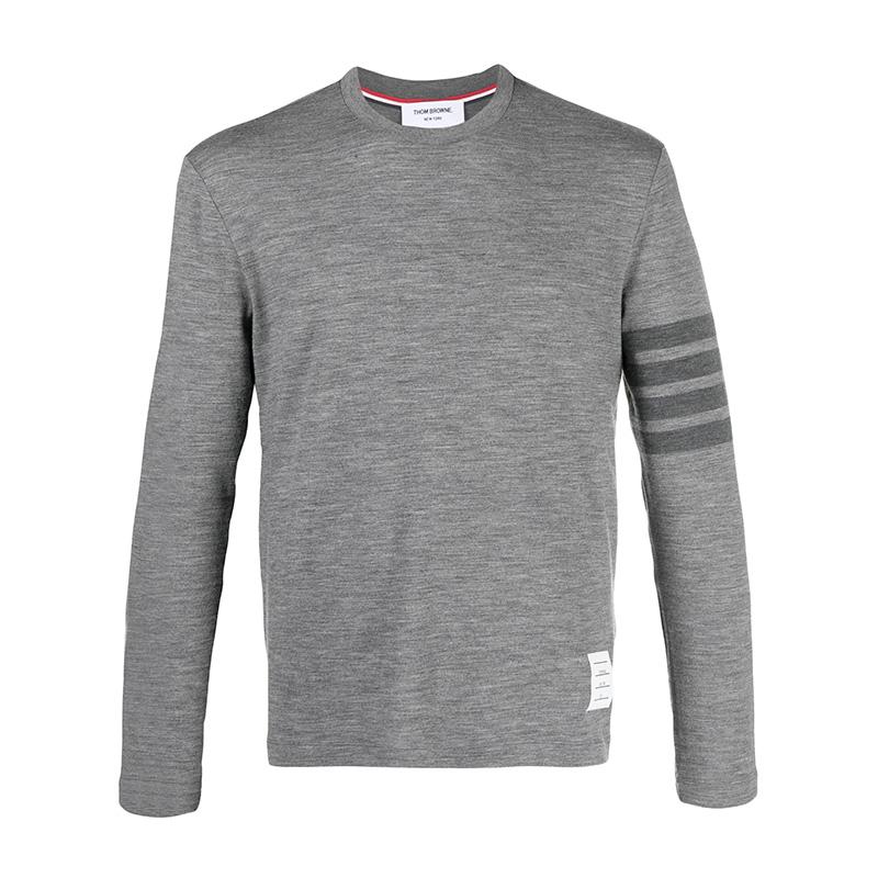 THOM BROWNE 4-Bar Wool Jersey Long Sleeve T-Shirt Gray