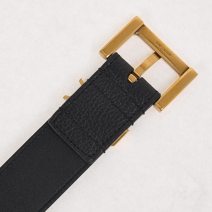 Saint Laurent Cassandra Buckle Leather Belt Black Women