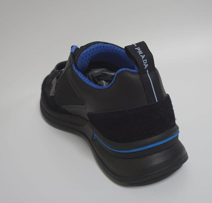 PRADA Men's Black Blue Velcro Low-Top Sneakers 2EG266