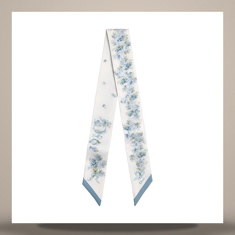 DIOR Mitzah Lilac Bouquet Silk Twill Scarf White Blue 64TM106I6129 C516