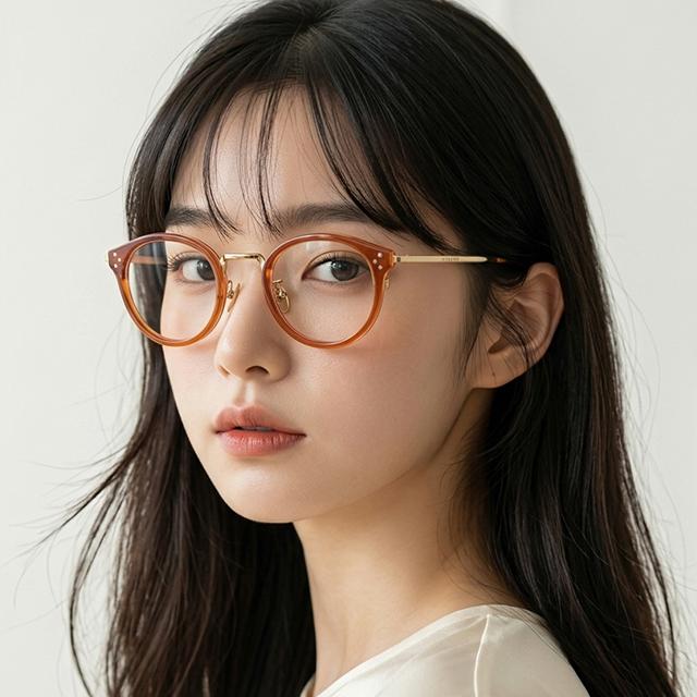 CELINE Gold Frame Round Eyeglasses Transparent Orange Unisex CL50001U 042