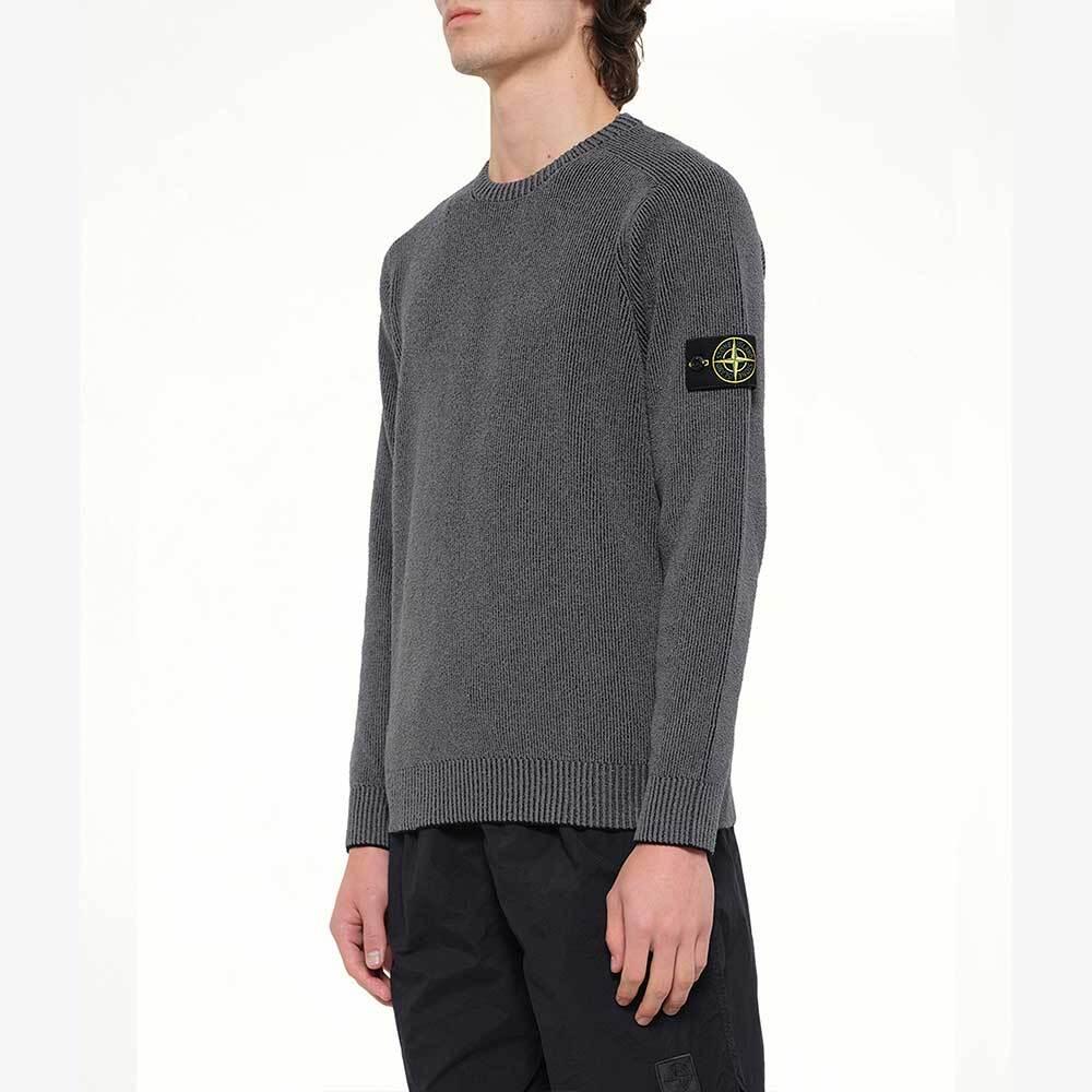 STONE ISLAND Men’s Rib Bouclé Crewneck Sweater Melange Charcoal 5100033