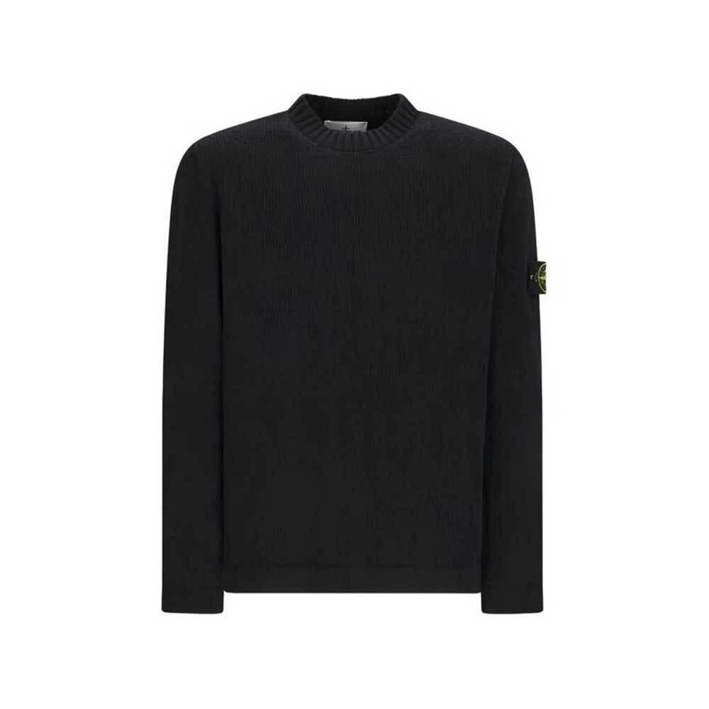 STONE ISLAND Black Fancy Yarn Crewneck Knit Sweater Men 5100056