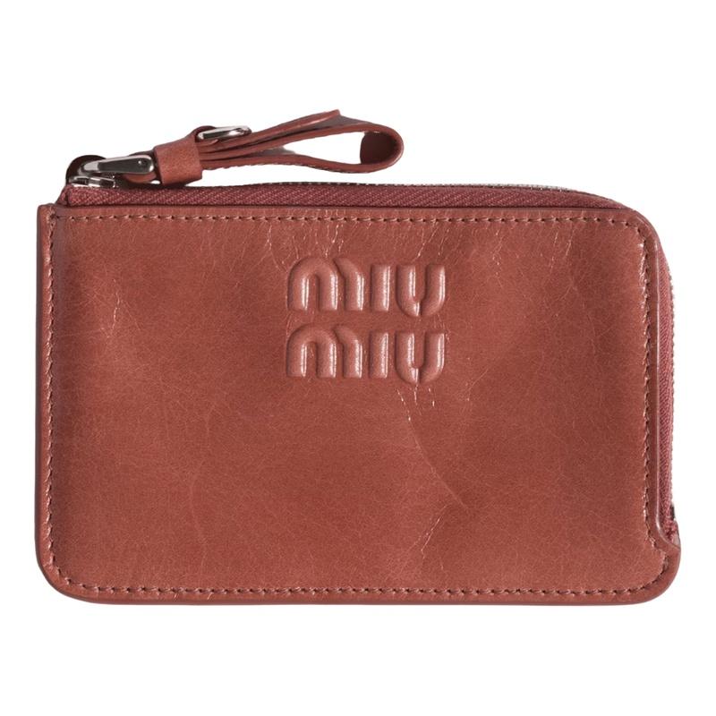 Miu Miu Logo Zip Card Holder Black Leather