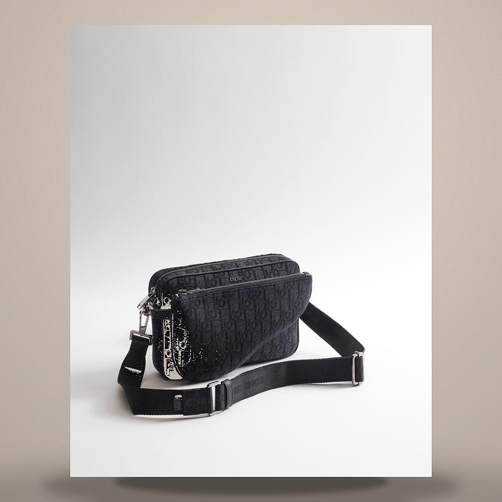 DIOR Black Dior Oblique Jacquard Saddle Triple Pouch Keyring