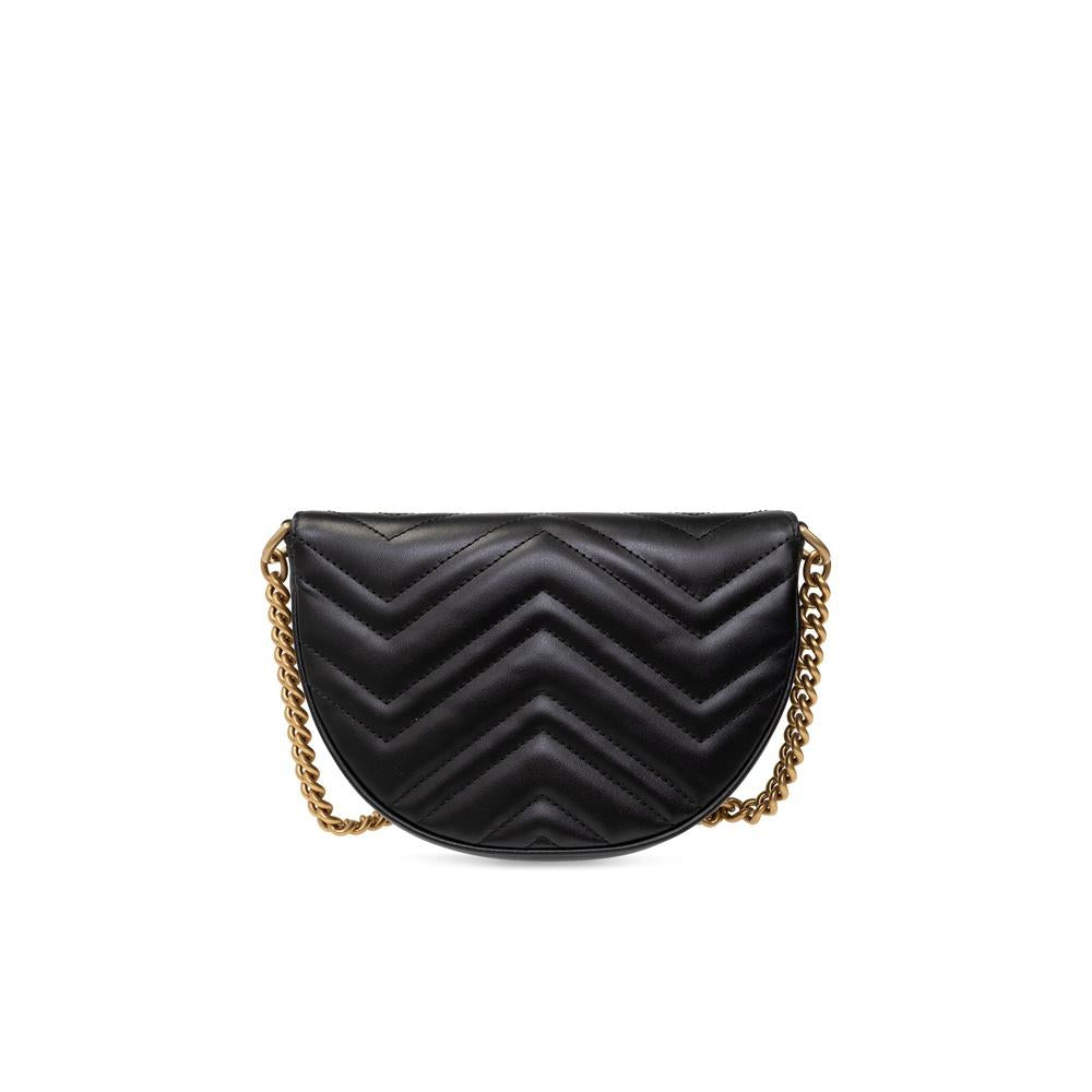 GUCCI GG Marmont Chain Crossbody Bag Black Leather