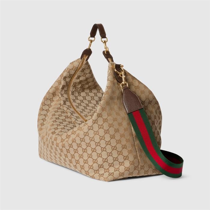 GUCCI Brera Large Crossbody Bag Beige GG Canvas Leather Trim