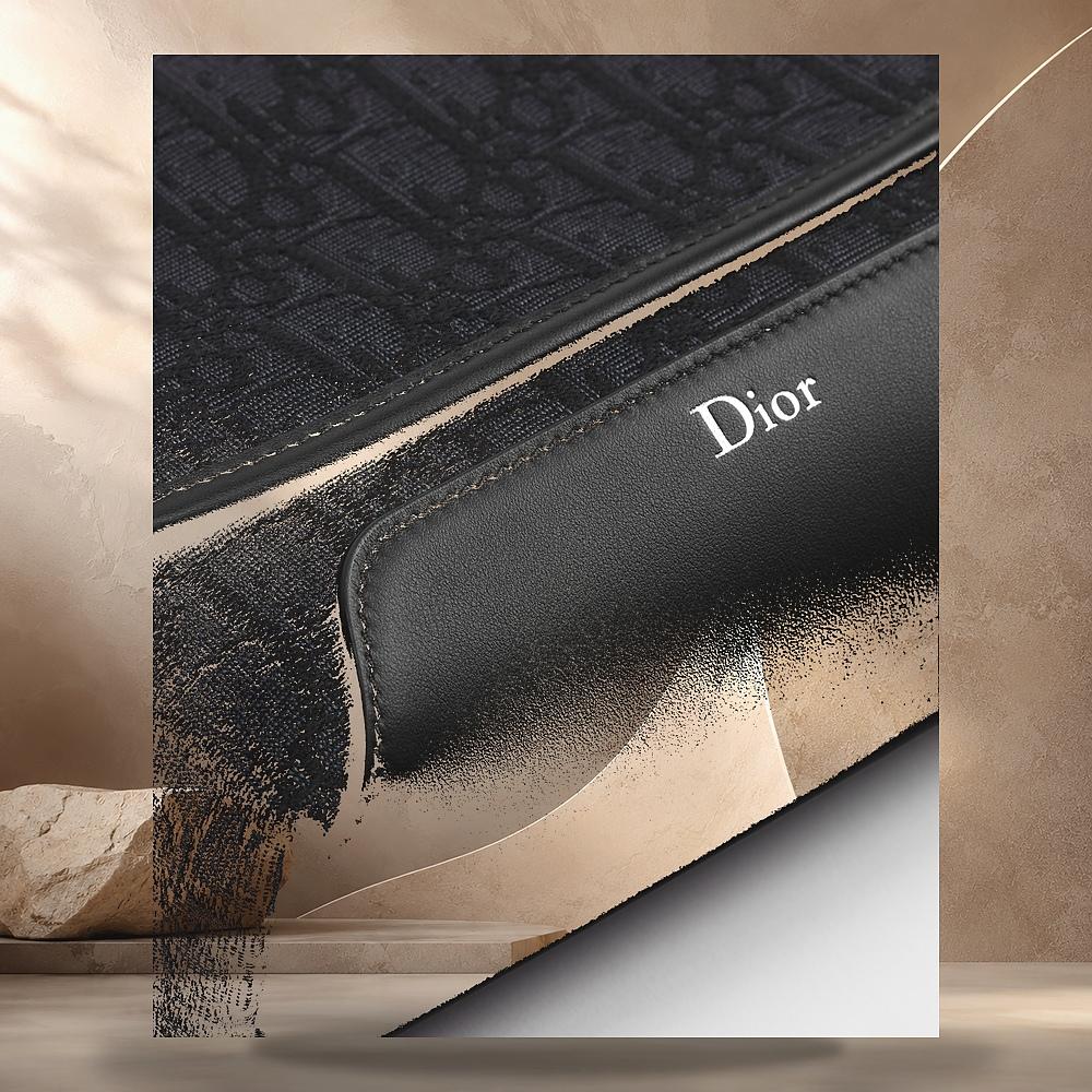 DIOR Black Oblique Jacquard Mini Flap Strap Shoulder Bag