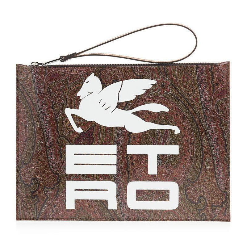 Etro Paisley Pegasus Leather Clutch Bag