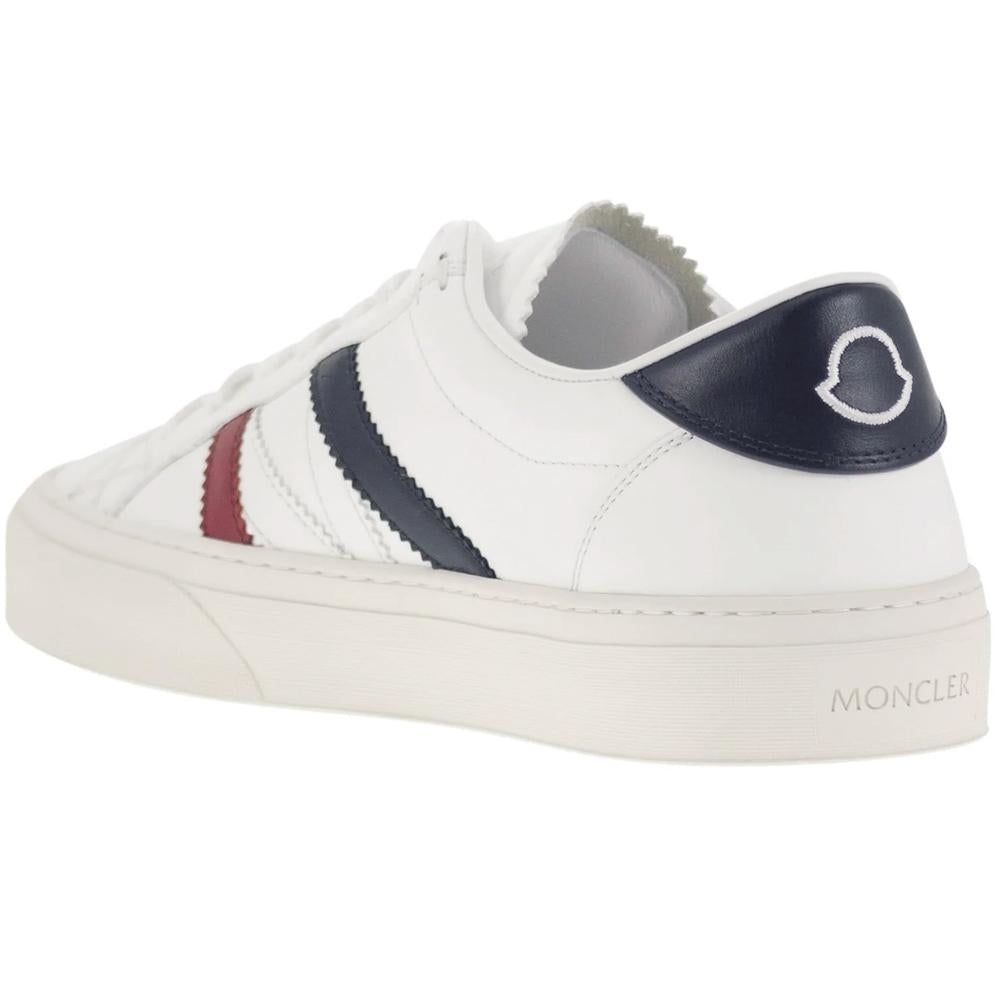 Moncler Monaco 2 Tricolor Stripe Low-Top Sneakers White Leather