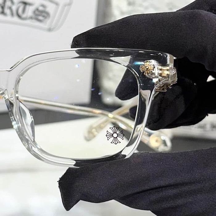 Chrome Hearts Cox Ucker Crystal Gold-Rim Eyeglasses