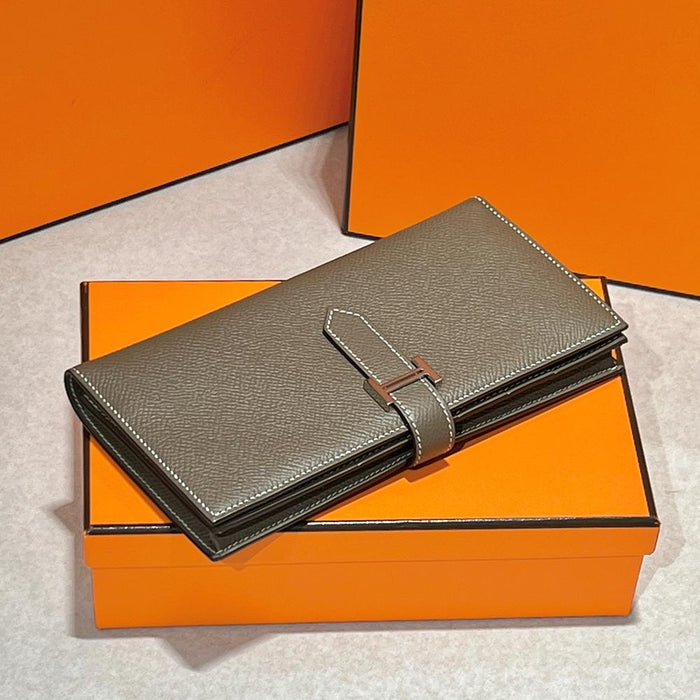 HERMES Etoupe Epsom Leather Bearn Long Wallet Palladium Hardware