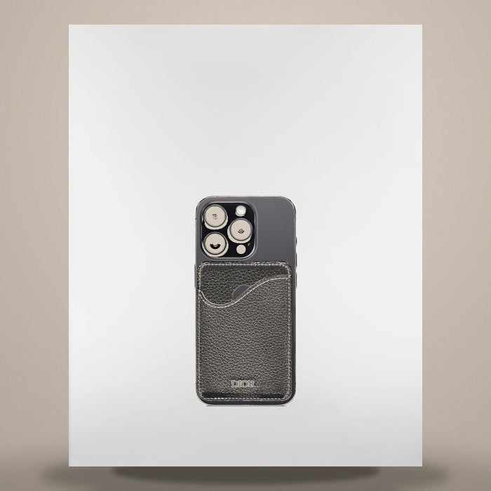 DIOR Black Grained Calfskin Saddle Magnetic Card Holder