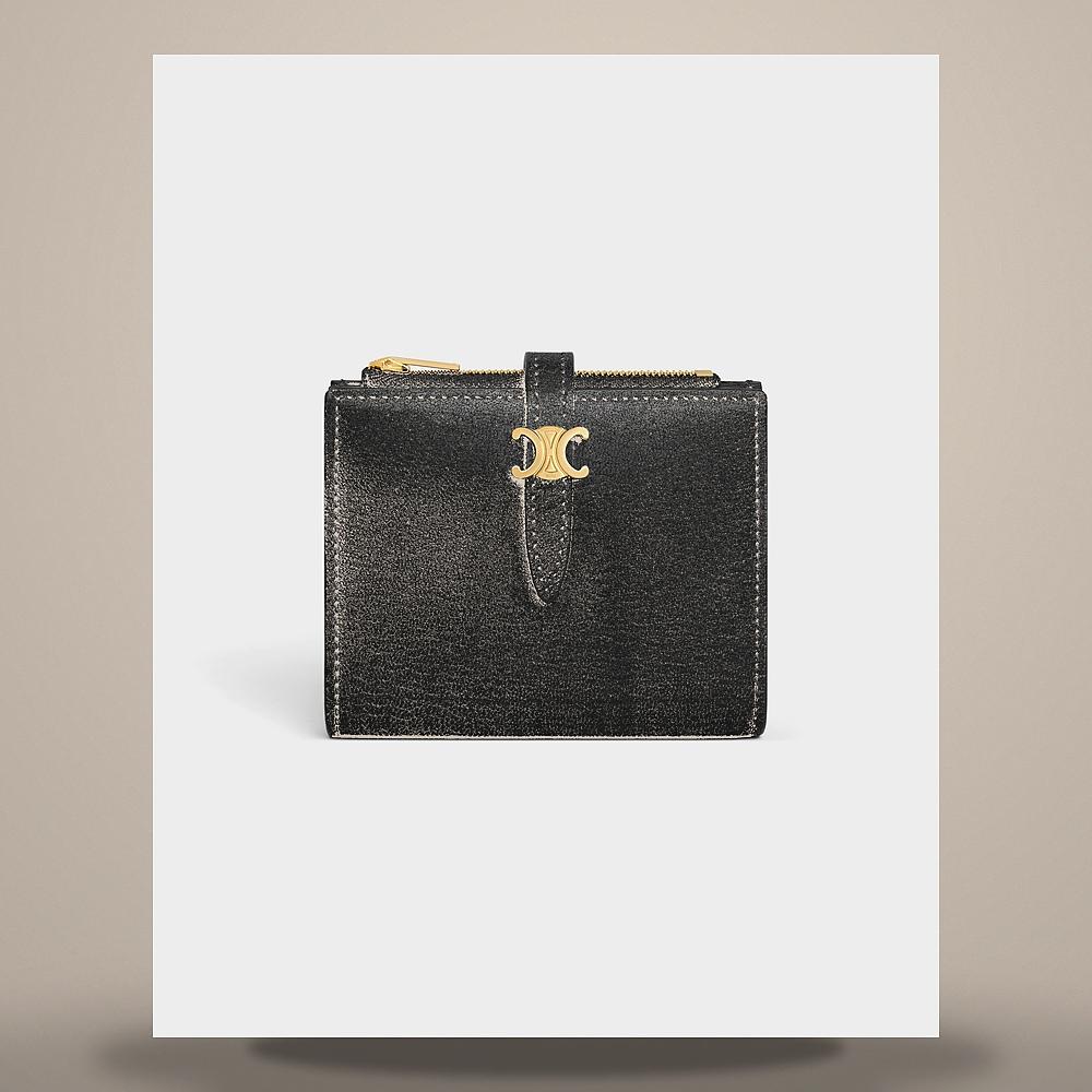 CELINE Triomphe Pontet Compact Card Holder Goatskin Black L101P3GVE 38NO