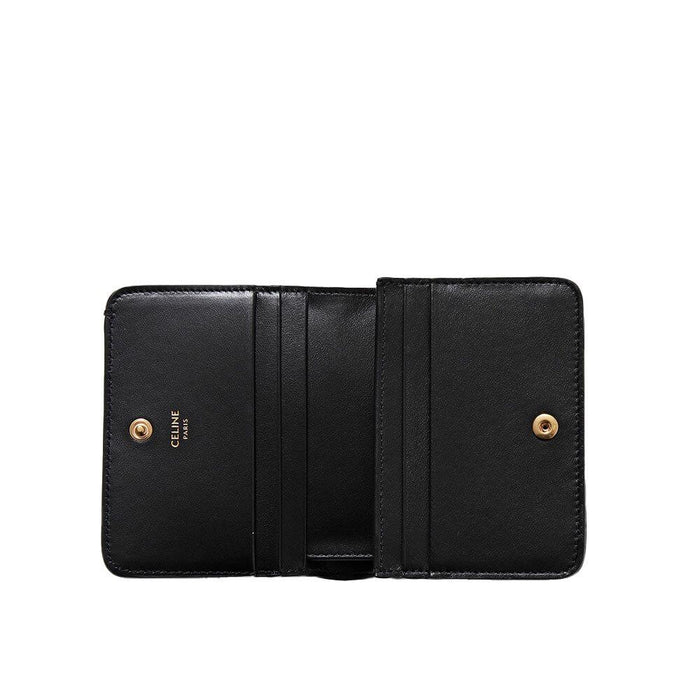 CELINE Compact Bi-Fold Wallet Gold Hardware Black Women’s
