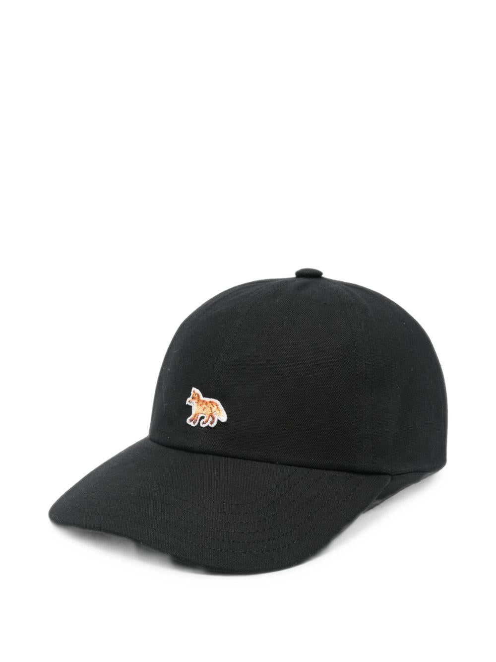 Maison Kitsune Black Cotton Logo Baseball Cap