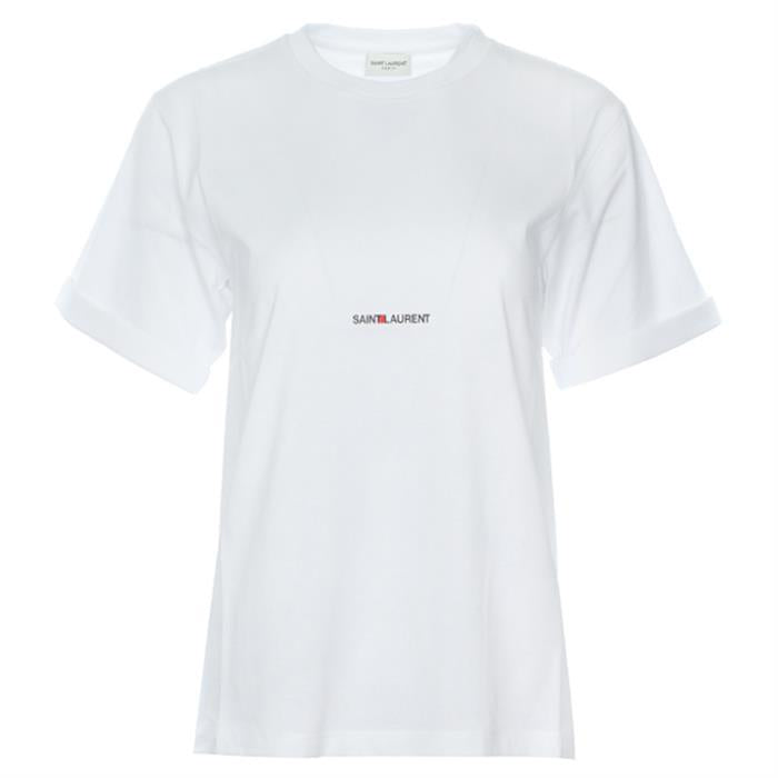 Saint Laurent Logo Print Short Sleeve T-Shirt Black Cotton