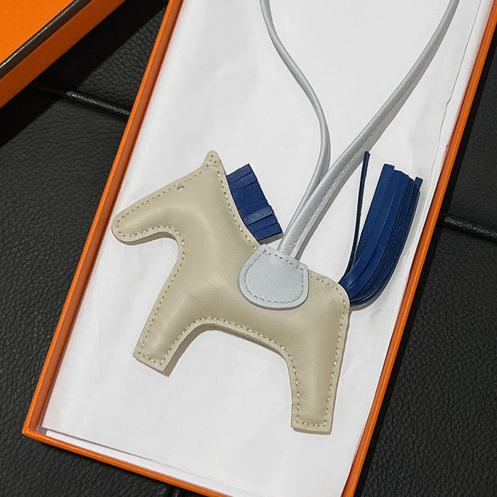 HERMES Rodeo PM Charm Ivory Blue Calfskin Lambskin Keyring
