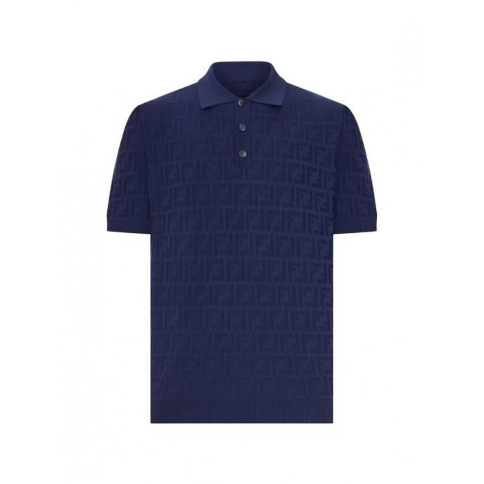 FENDI FF Short Sleeve Knit Polo T-Shirt