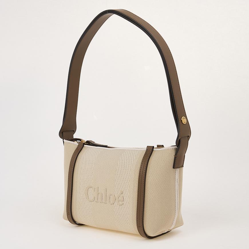 Chloe Canvas Carrie Shoulder Bag Women Beige