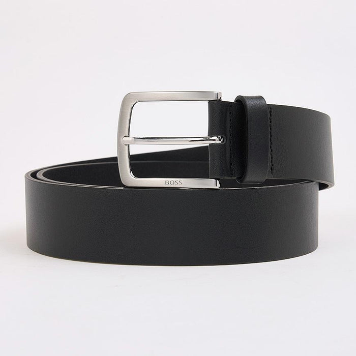 HUGO BOSS Men’s Logo Engraved Leather Belt Black