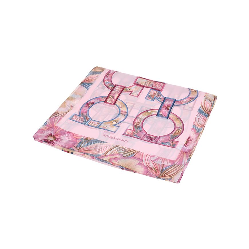 Ferragamo Gancini Silk Scarf Pink Camel Women’s Scarf