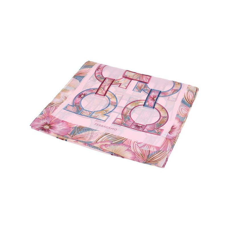 Ferragamo Gancini Silk Scarf Pink Camel Women’s Scarf