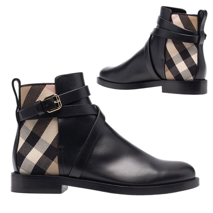 BURBERRY House Check Leather Ankle Boots