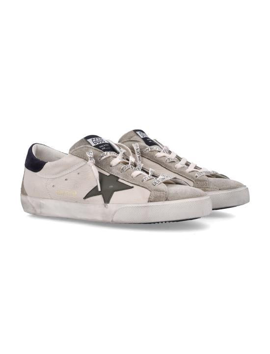 GOLDEN GOOSE cream grey olive green leather low-top sneakers for men
