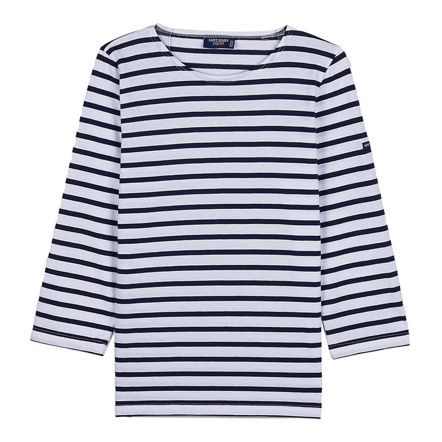 Saint James Striped Cotton Boat Neck T-Shirt White/Navy Women