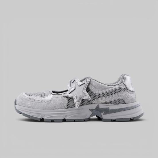 BAPE Silver Low-Top Sneakers Women’s Leather Shoes 001 FWM