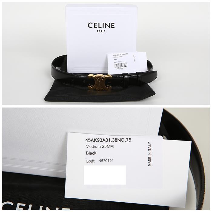 CELINE Triomphe Logo Leather Belt Black
