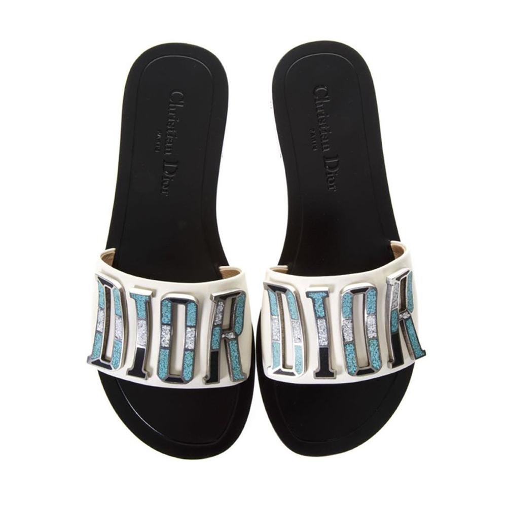 DIOR Metal Logo Mule Slippers White KCF155VEAS 03W