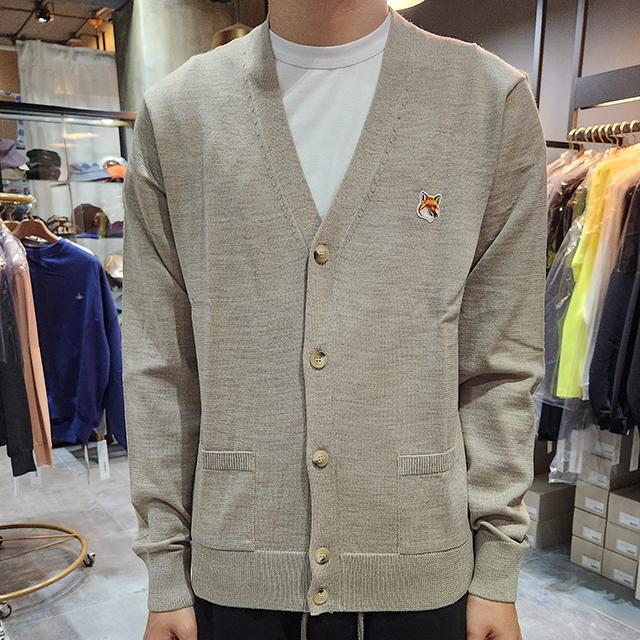 Maison Kitsune Men's Fox Head Patch Classic Melange Cardigan GU00542KT1036 H250