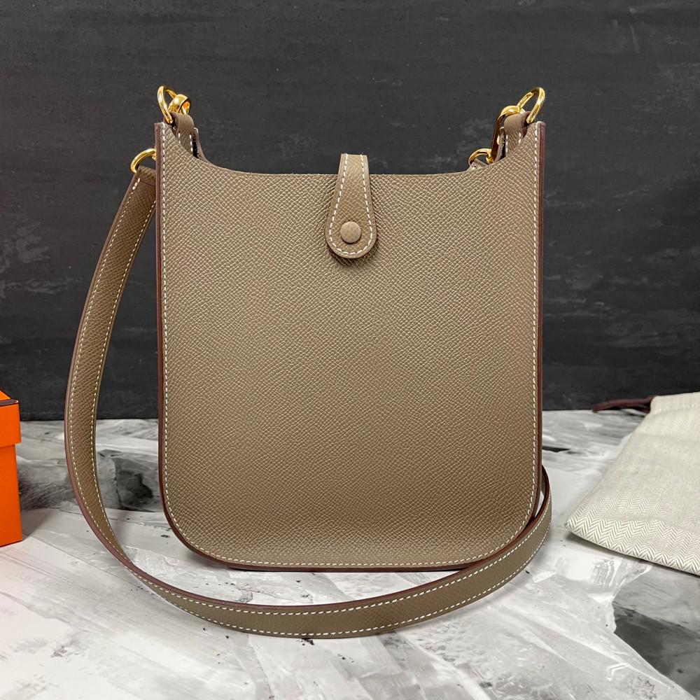 HERMES Evelyne Mini 16 Sellier Crossbody Bag Etoupe Gold Hardware