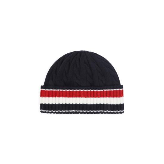 THOM BROWNE Navy Wool Ribbed Beanie Hat