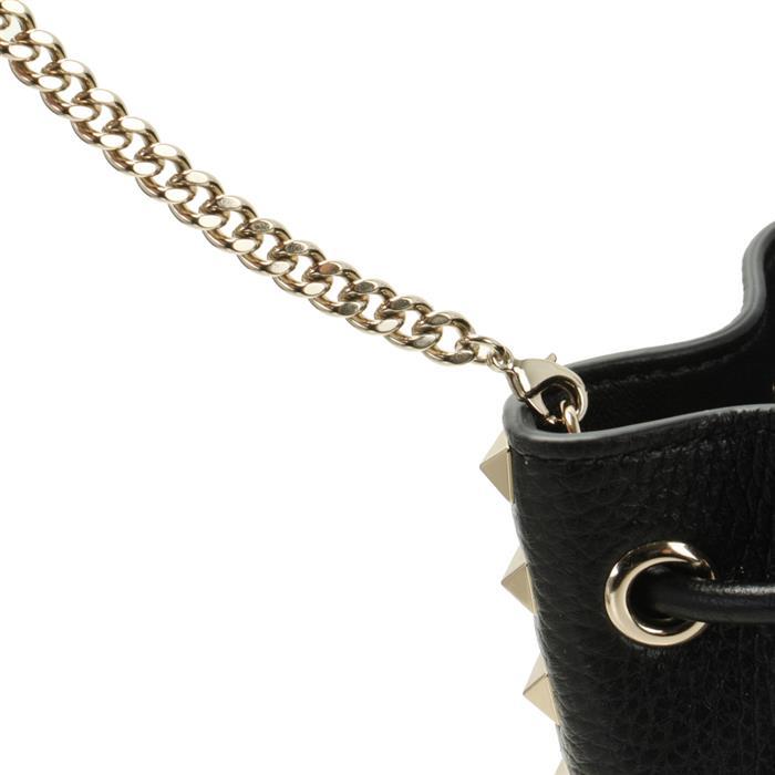 VALENTINO Rockstud Mini Bucket Bag Black Leather Shoulder Bag 6W2P0AI4 VSH 0NO