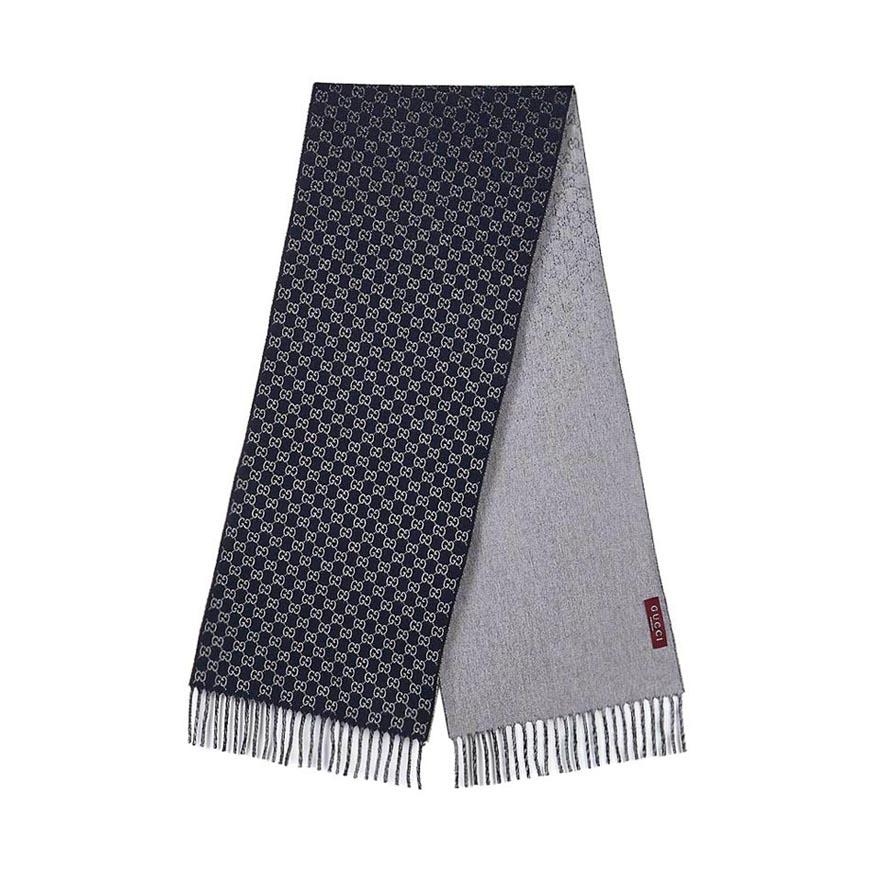 GUCCI Men’s GG Wool Jacquard Scarf Navy