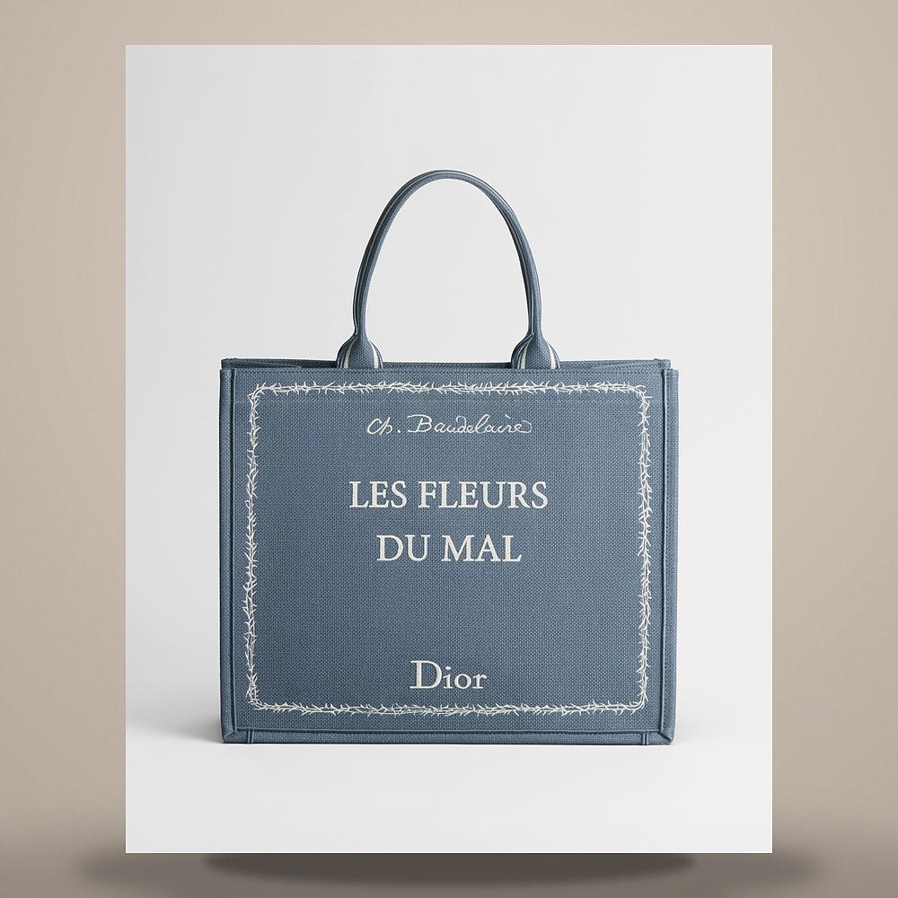 DIOR Large Blue White Embroidered Book Tote Bag 42 x 35 x 18 cm