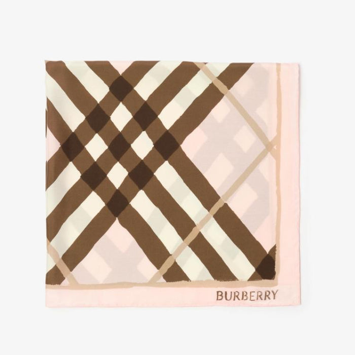 BURBERRY Watercolor Check Silk Scarf Bow Pink