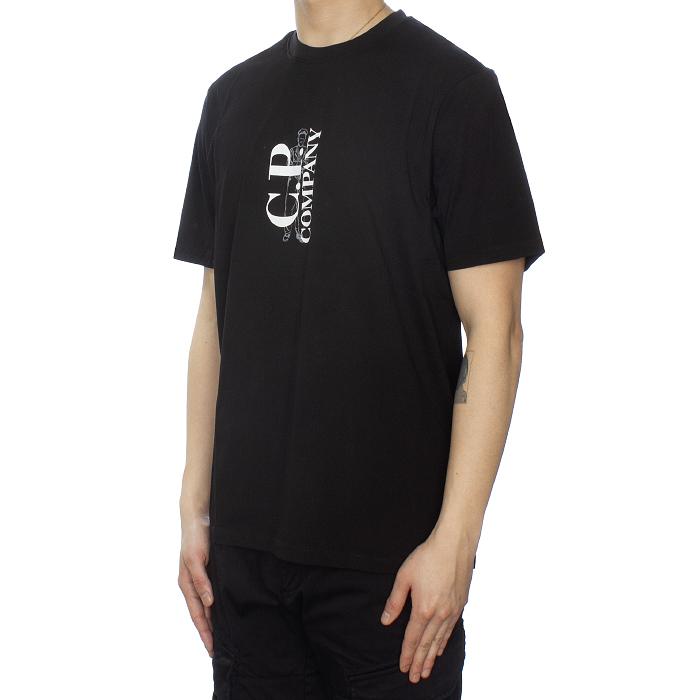 CP Company Men’s Vertical Logo T-Shirt Black Cotton