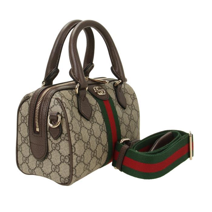 GUCCI Ophidia Small Boston Bag Brown Beige Canvas Leather Tote
