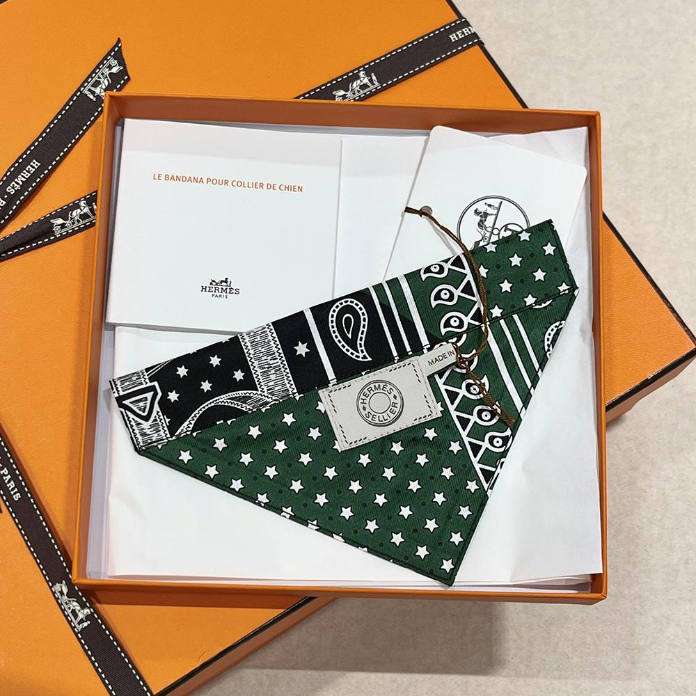 HERMES Green Black Small Pet Bandana Scarf Unisex Accessory