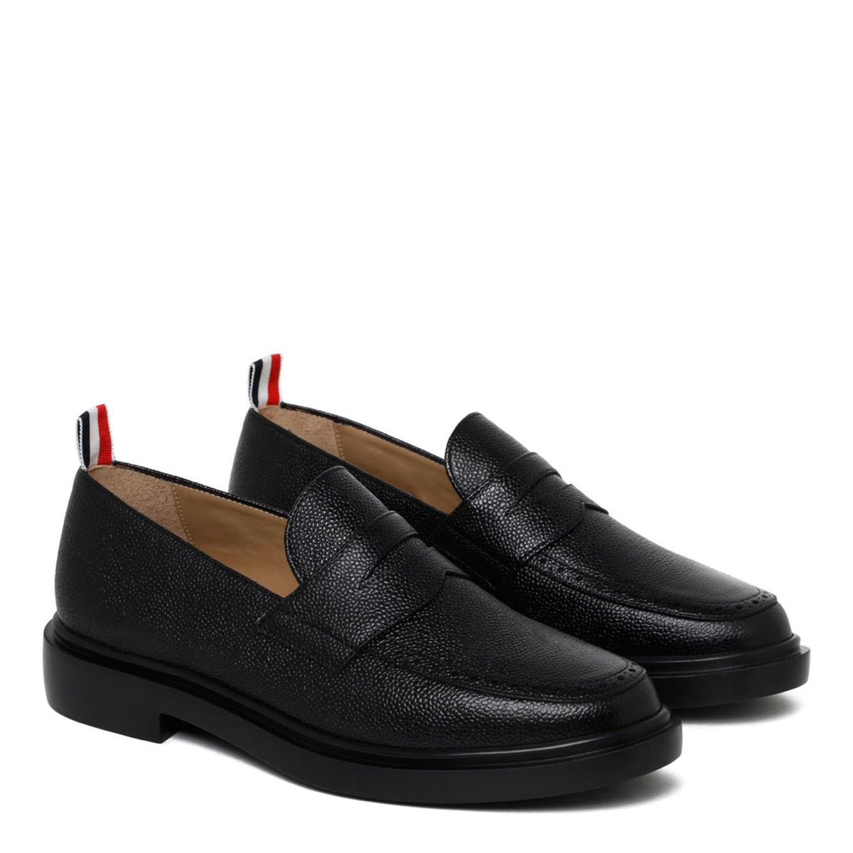 THOM BROWNE Black Leather Penny Loafers
