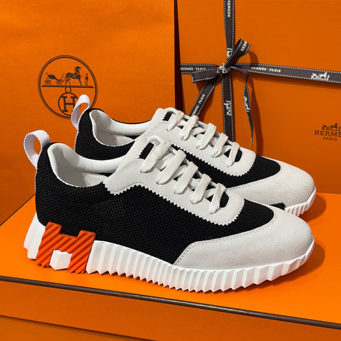 HERMES Bouncing Sneakers Goatskin White Black Women Low-Top