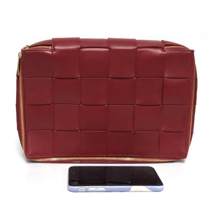 Bottega Veneta Dark Red Leather Travel Case Clutch