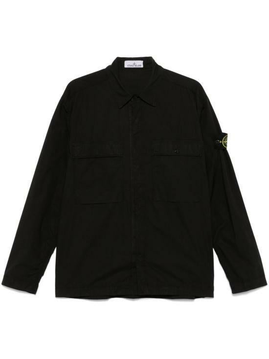 STONE ISLAND Stretch Cotton Tela Paracadute Overshirt Black Long Sleeve